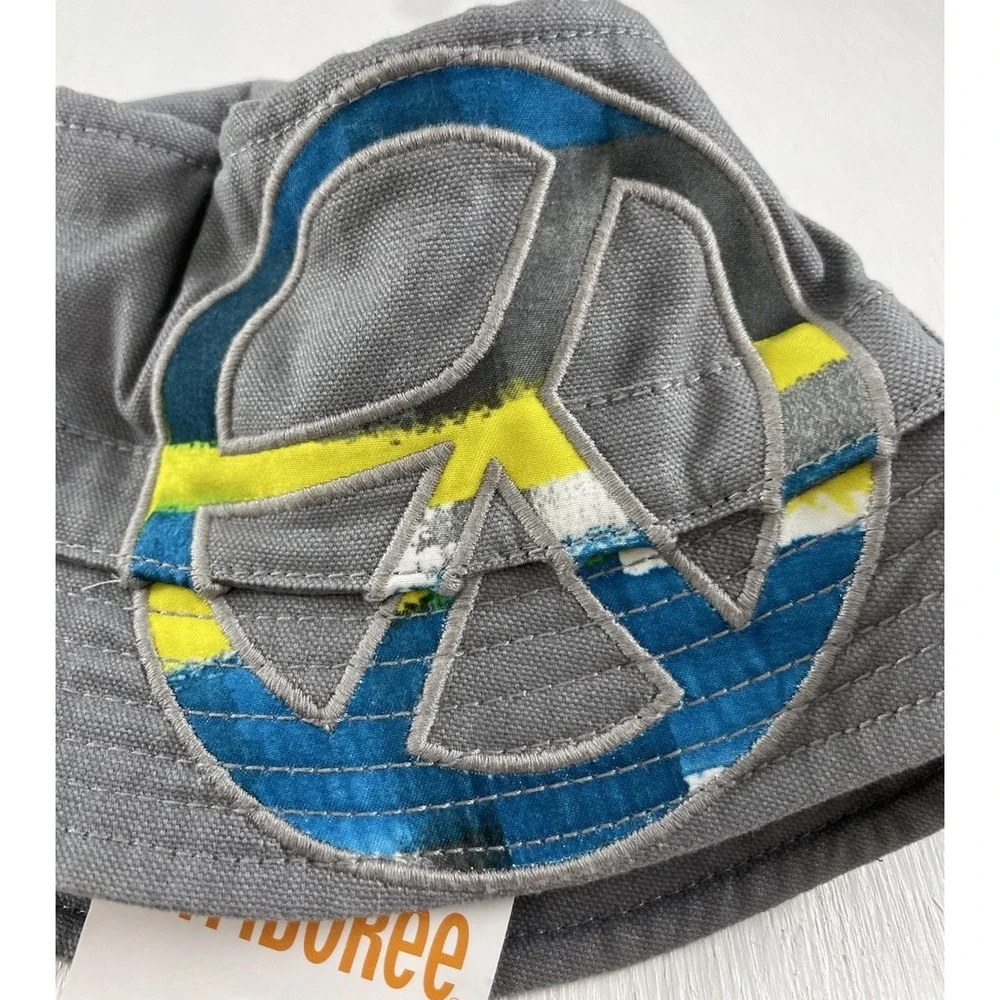 NWT NEW GYMBOREE AHOY BUCKET‎ HAT GRAY SIZE 12-24 MONTHS Toddler Kids PEACE SIGN